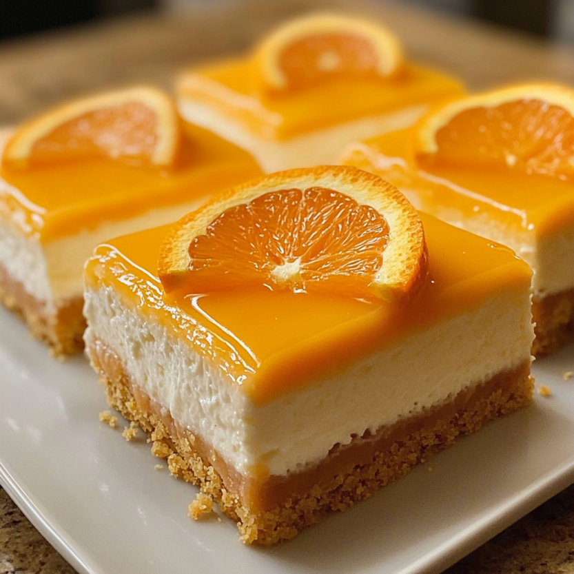 Barrette di cheesecake con crema di agrumi e arancia.