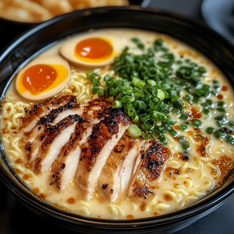 Una ciotola di noodle con pollo.