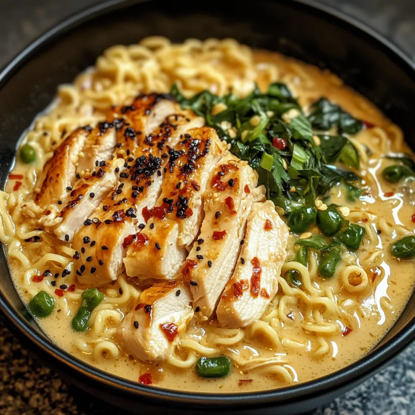 Una ciotola di noodle con pollo e verdure.