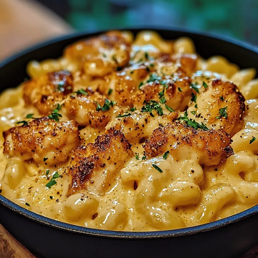 Una deliziosa pasta cremosa con pollo al miele e pepe.