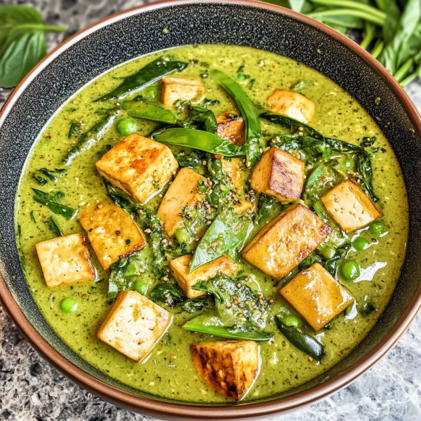 Una ciotola di curry verde al tofu ispirato alla cucina thai.