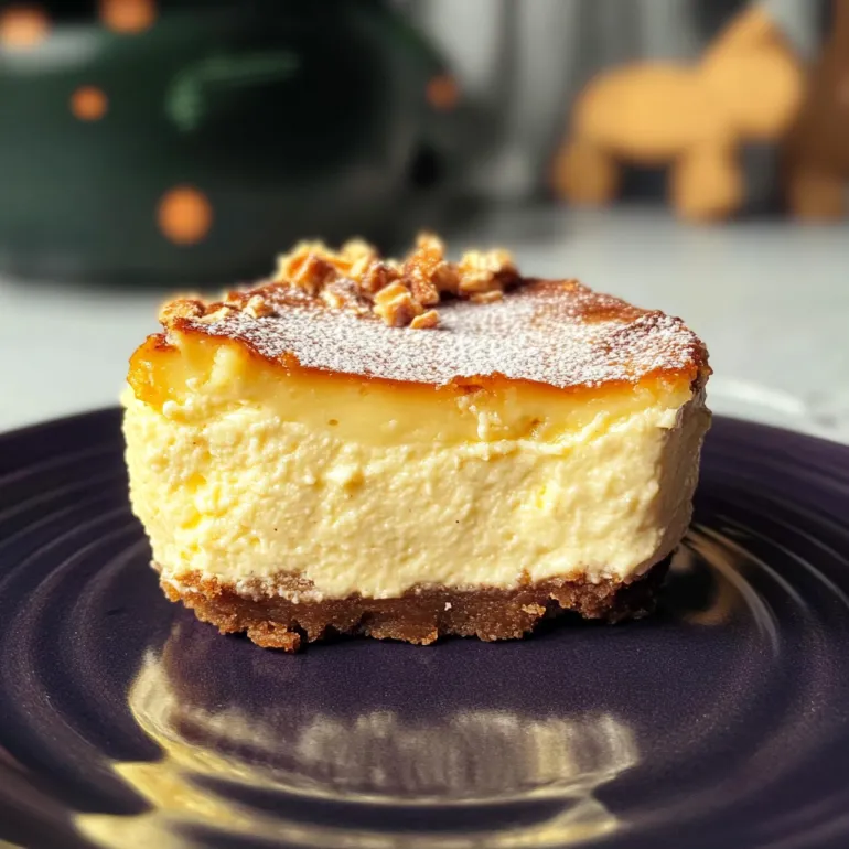 Una fetta di mini cheesecake basco su un piattino.