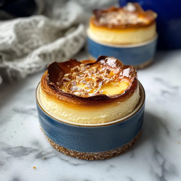 Due mini basque cheesecake sul tavolo.
