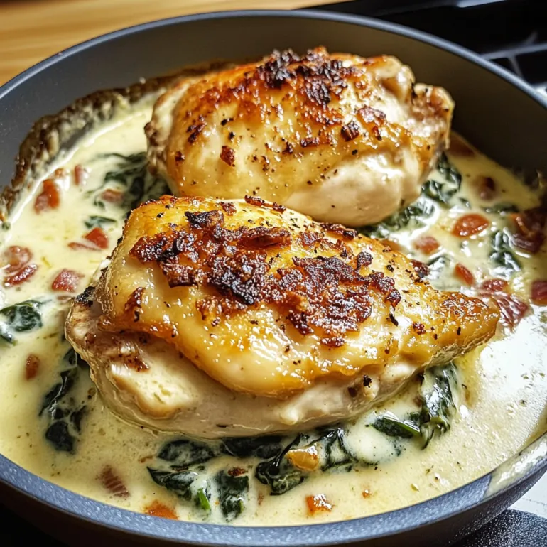 Piatto di pollo avvolto da spinaci cremosi.