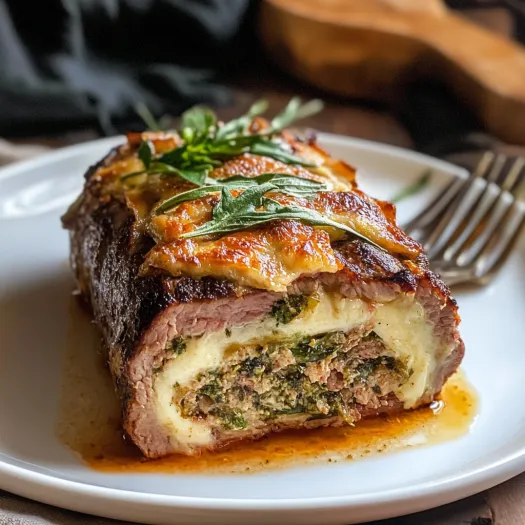 Una fetta di tagliata ripiena all’italiana.