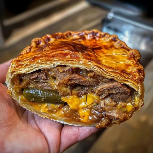 Una fetta di brisket affumicato con cheddar e jalapeño.