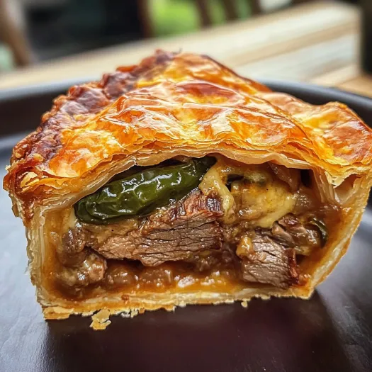Una fetta di torta salata con brisket affumicato, jalapeño e cheddar.