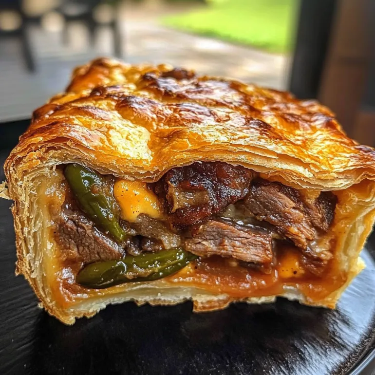 Una fetta di torta salata con brisket affumicato, jalapeño e cheddar.