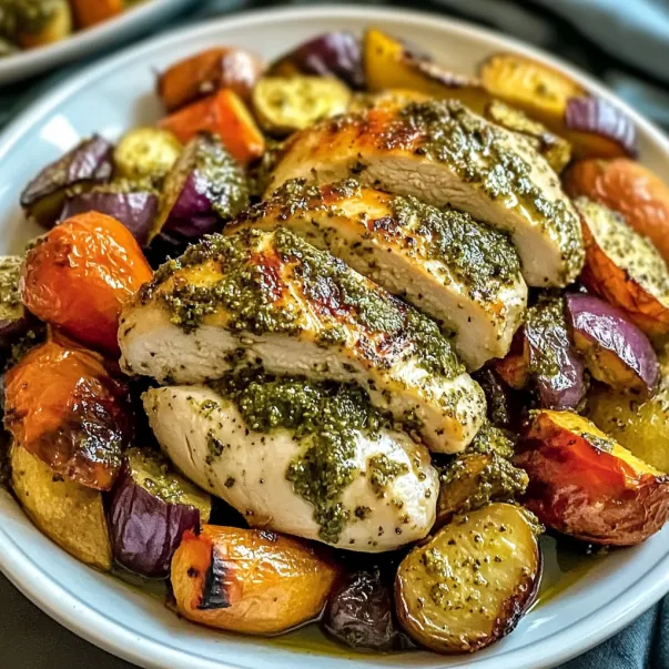 Un piatto con pollo e verdure.