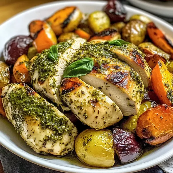 Un piatto con pollo, patate e carote.