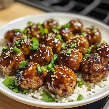Un piatto di polpette con salsa e cipollotto verde.