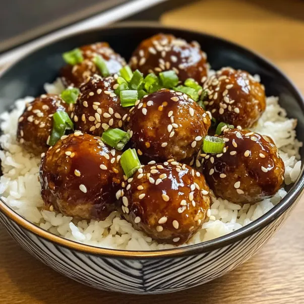 Ciotola con riso e polpette di pollo.