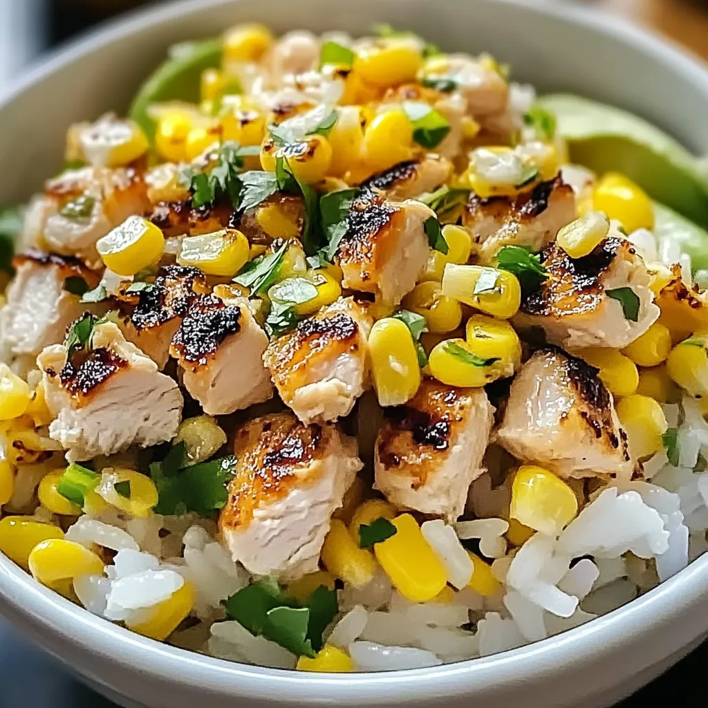 Una ciotola di riso con pollo e verdure.