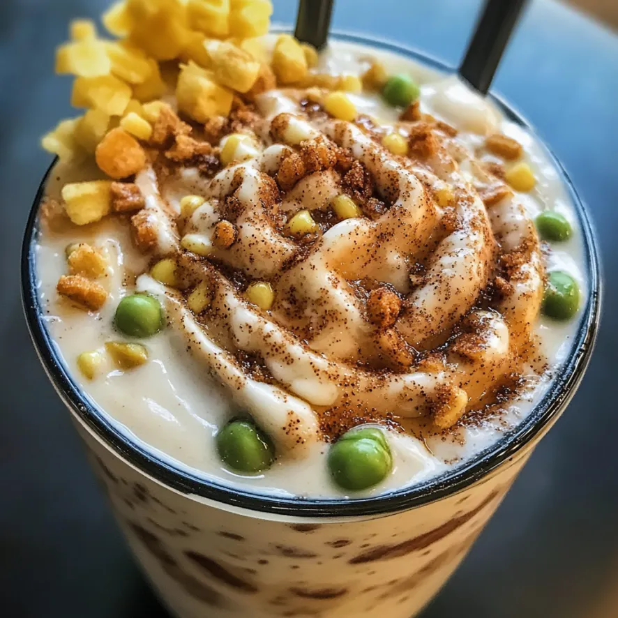 Un bicchiere di caffè con frullato e granola.