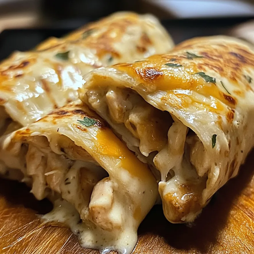 Un piatto di tortilla con pollo e formaggio.