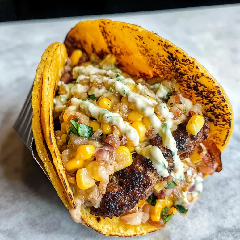 Un taco con carne e verdure.