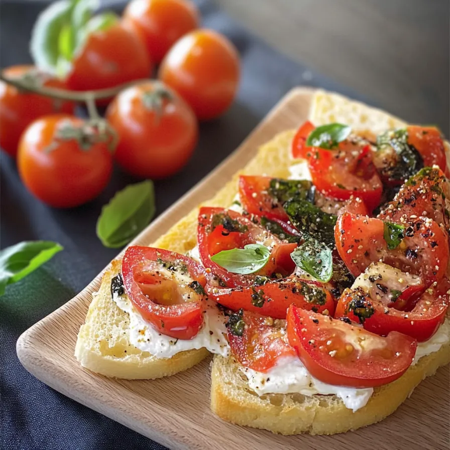 Una fetta di pizza con pomodori e basilico.