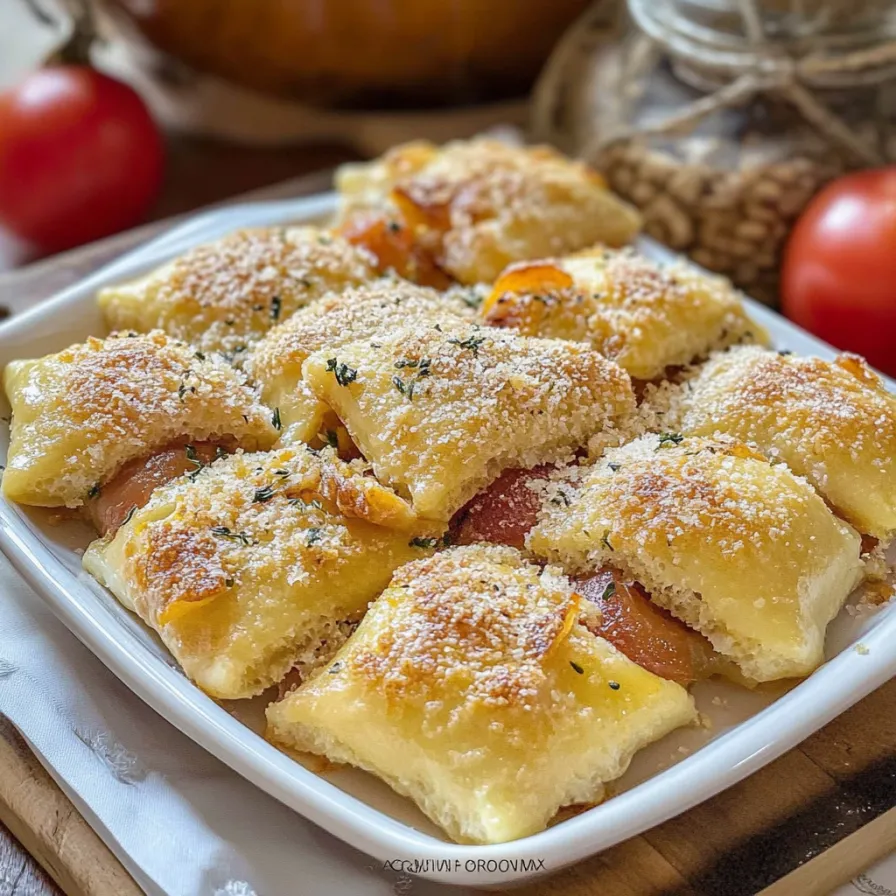 Piatti con crostini e pomodori.