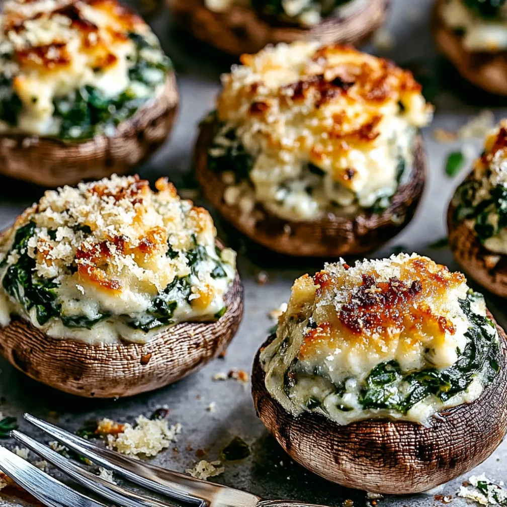 Mushroom with cheese and spinach.