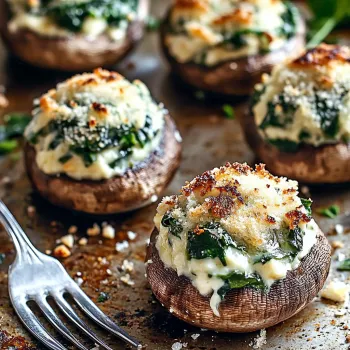 Mushroom with cheese and spinach.