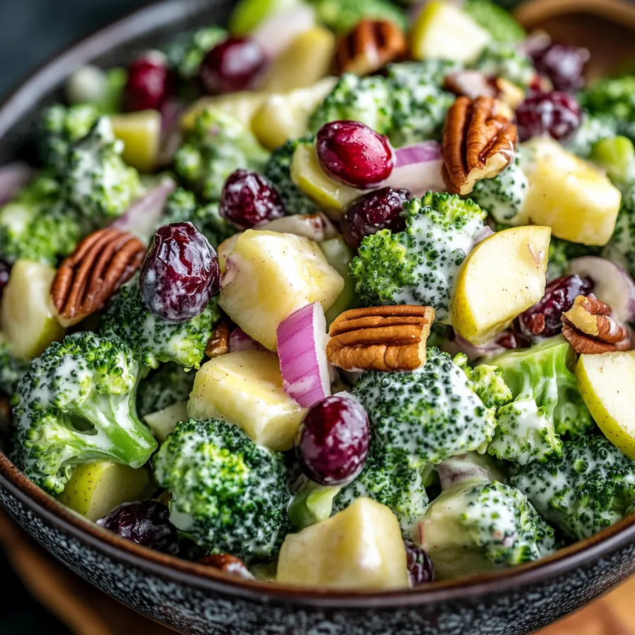 Una ciotola di frullato con frullati, noci, cranberry e broccoli.