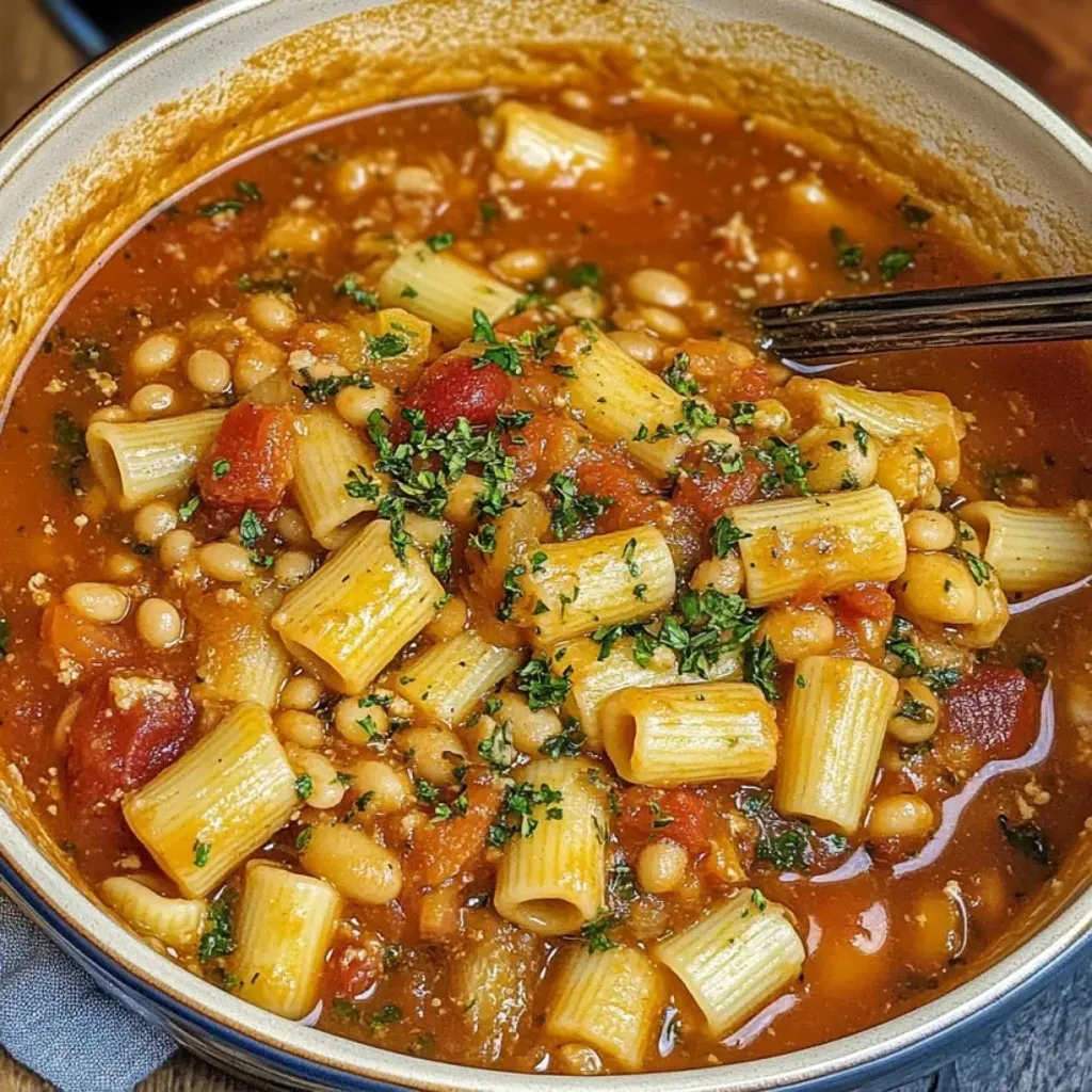 Una zuppa italiana piena di fagioli e pastina.