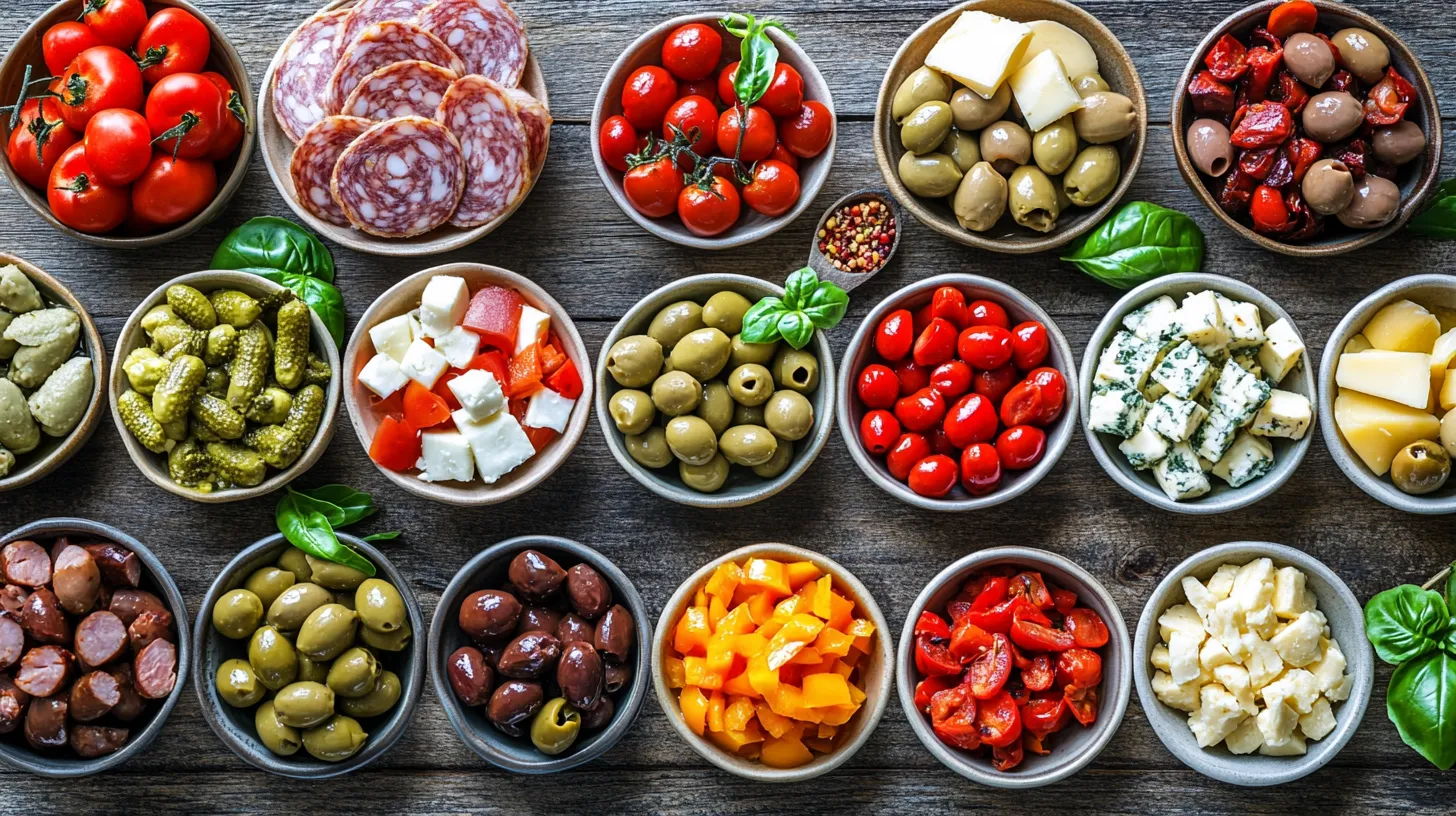 Un'ampia varietà di frullati e formaggi in un'ampia tavolata.