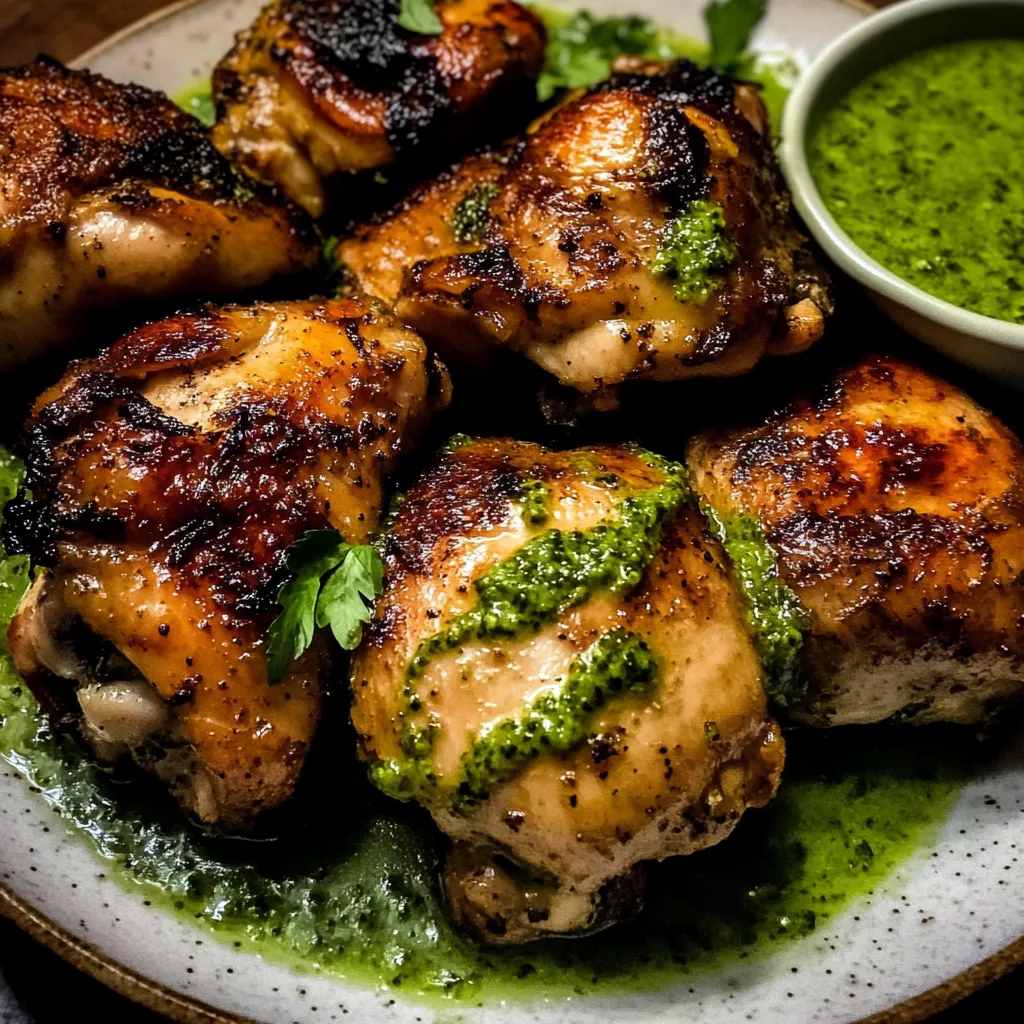 Piatti di pollo con salsa verde.
