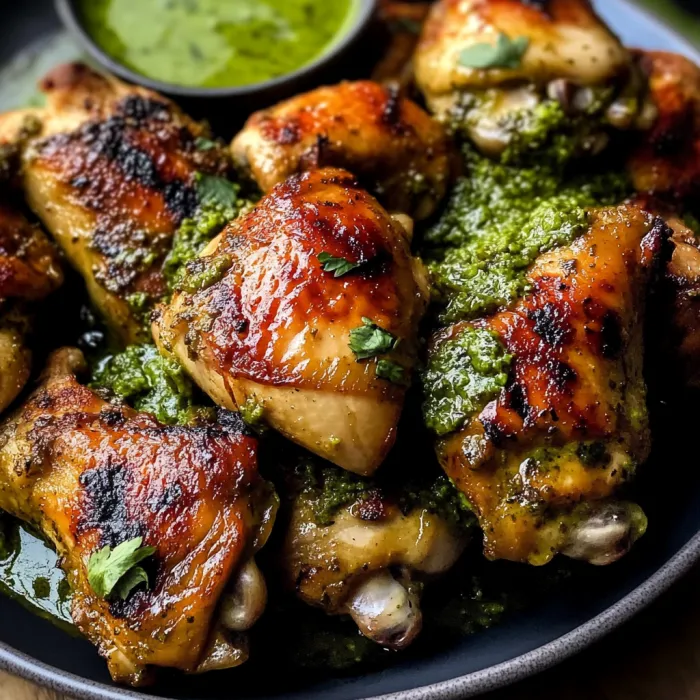 Piatti di pollo con salsa verde.