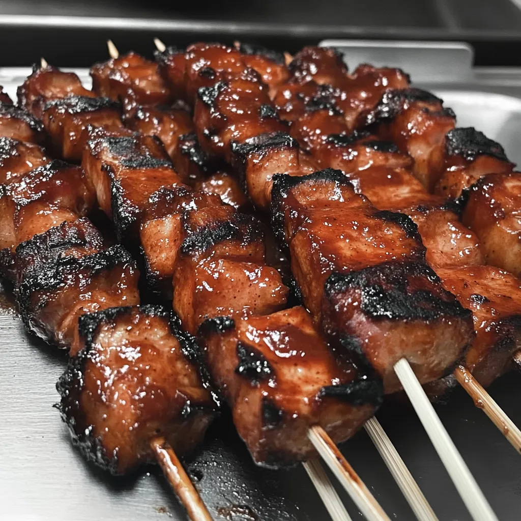 Barbecue con pezzi di carne su un tavolo.