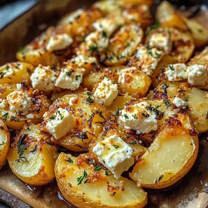 Piatti di patate con formaggio e erbe.