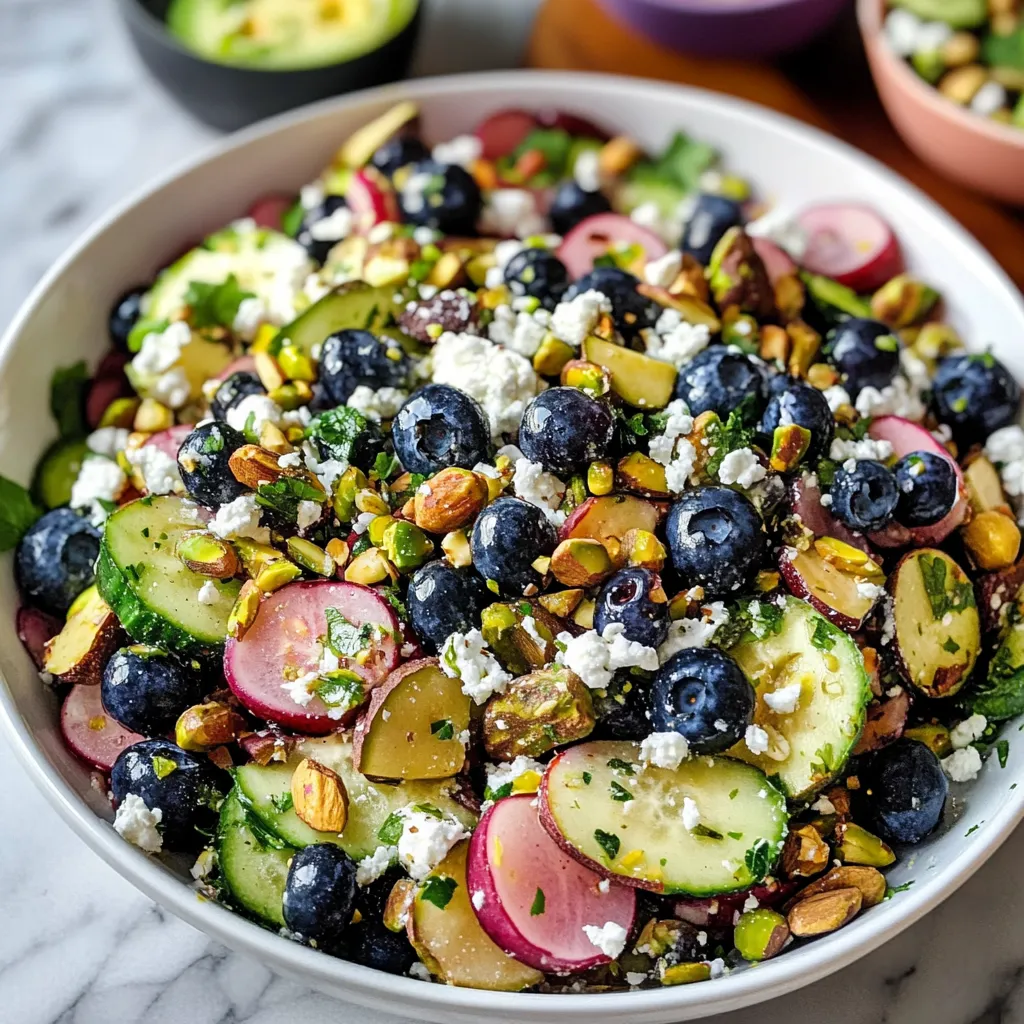 Una tazza di frullato con frullati, noci, cucurbitacee, avocado, pomodori, peperoni, cipolla, feta e semi di sesamo.