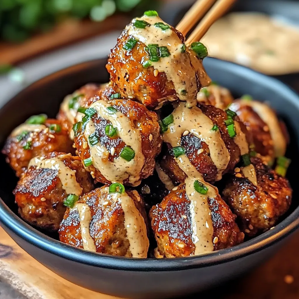 Una ciotola con polpettine di carne e salsa.
