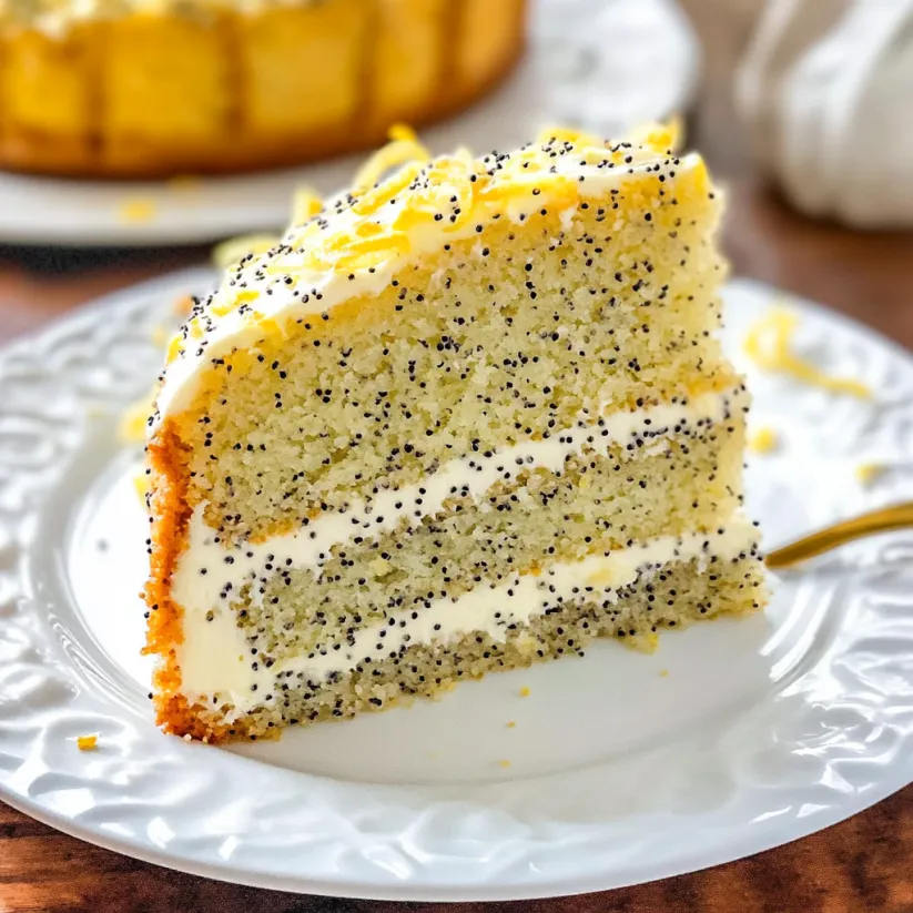 Una fetta di ciambella con limone e semi di papavero.