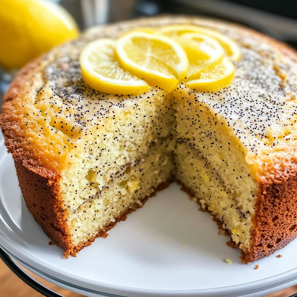 Una fetta di ciambella con limone e semi di papavero.