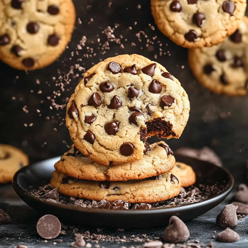 Un piatto di biscotti con gocce di cioccolato.