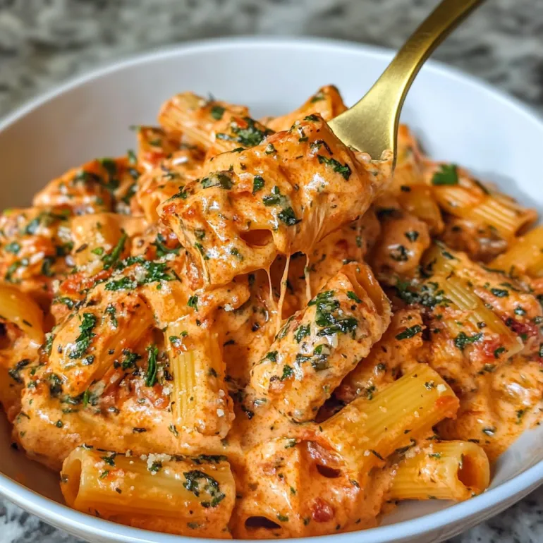 Una ciotola di pasta con una forchetta dentro.