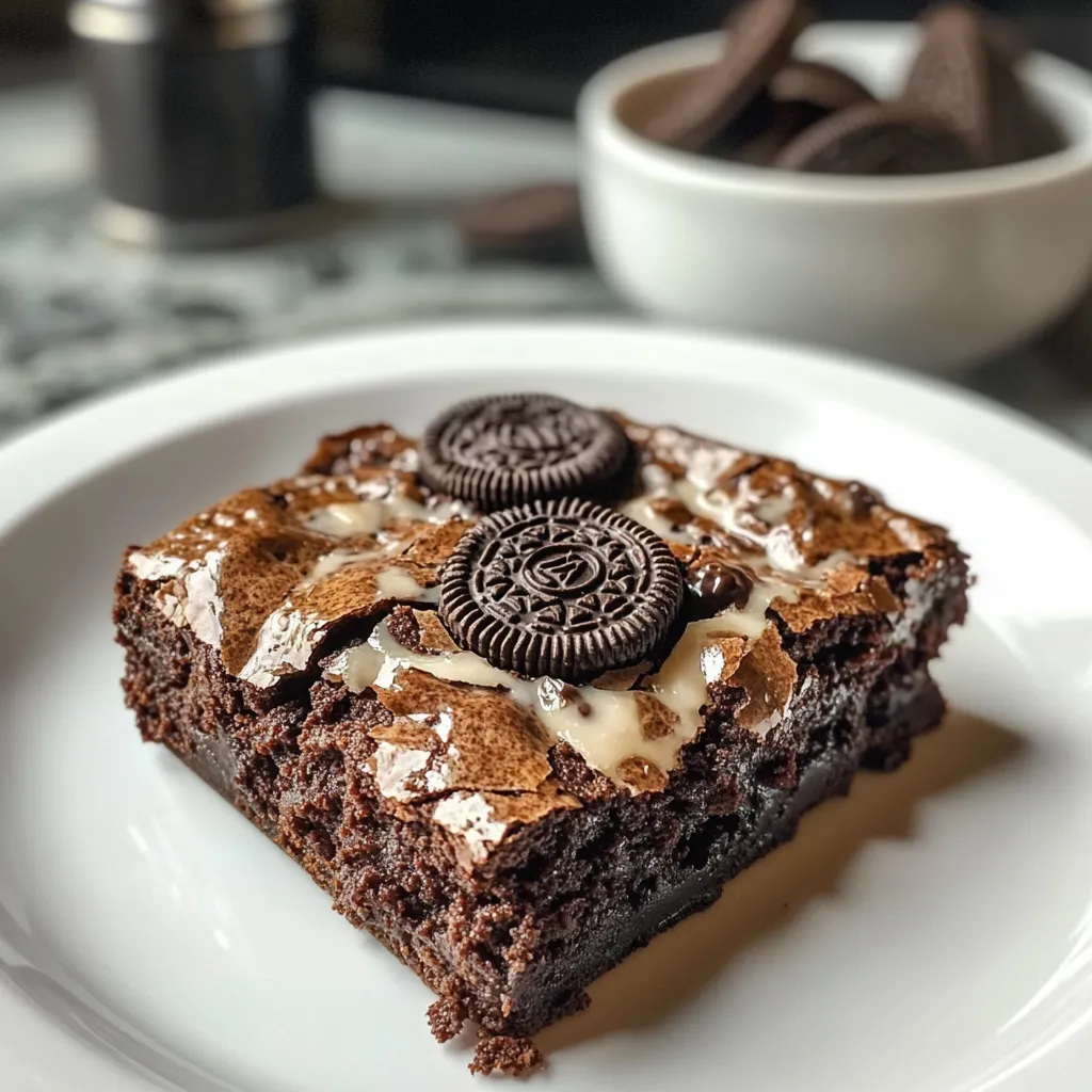 Una fetta di torta al cioccolato con biscotti Oreo sopra.