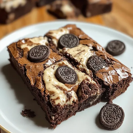 Una fetta di torta al cioccolato con Oreo sopra.