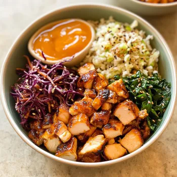 Una tazza con pollo, purè di soia, purè di riso, purè di colla e purè di broccoli.