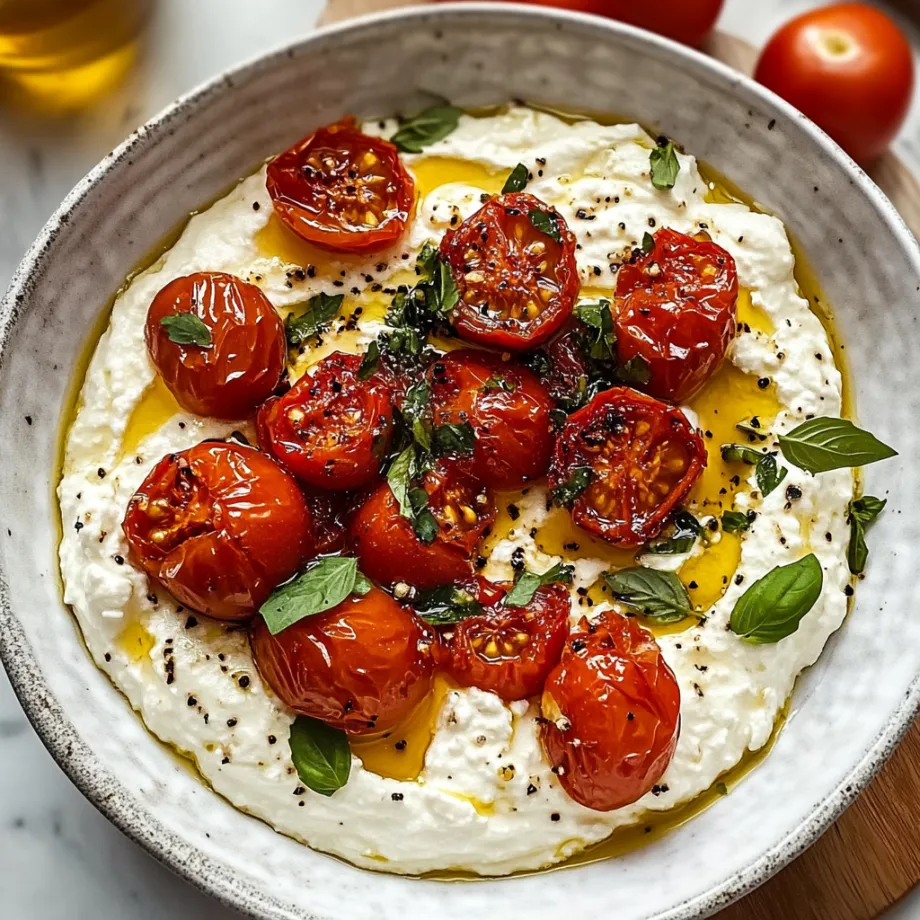 Una ciotola con pomodori e basilico.
