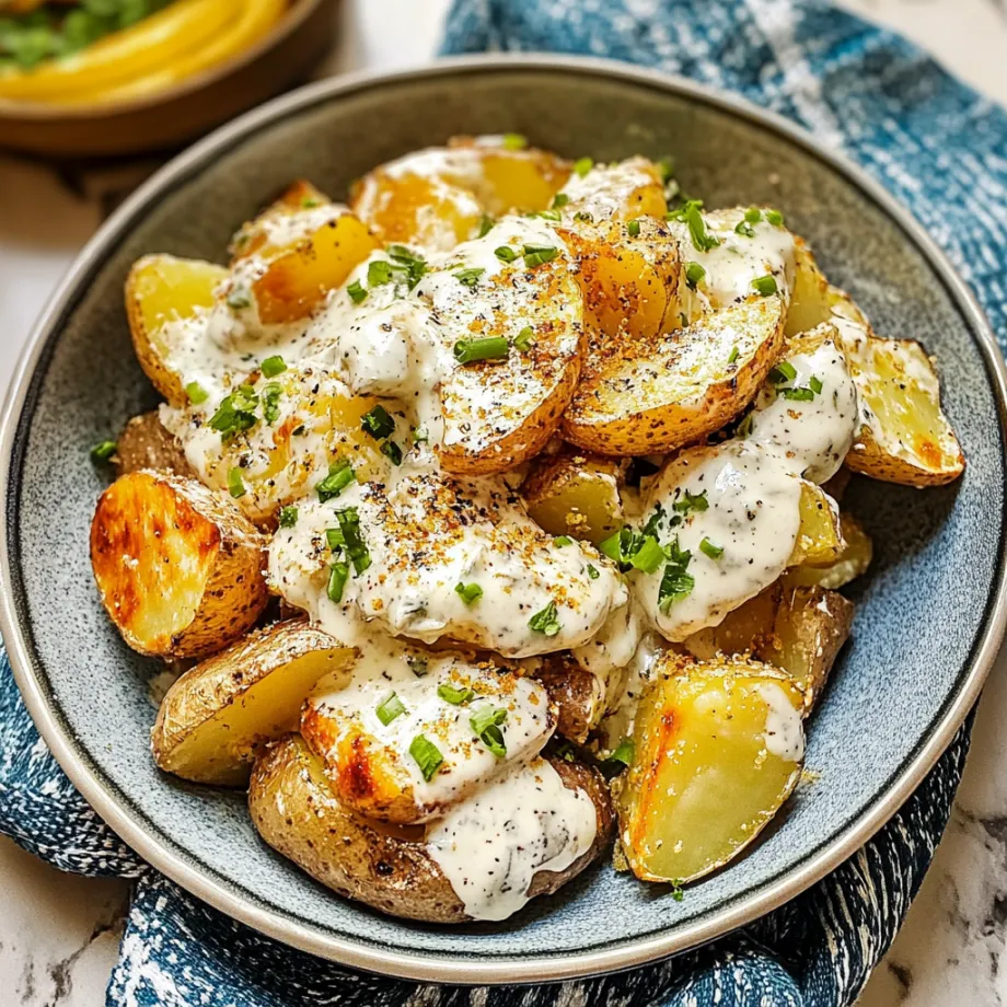 Una tazza con patate e crema.