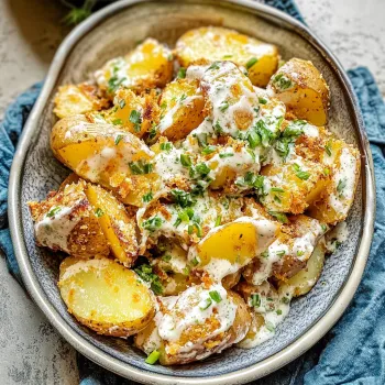 Piatti di papas con salsa.