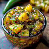 Un vaso di salsa con peperoncini e carote.