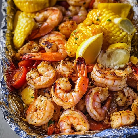 Contenitore di frullato con frullato di frutta, lemon, limone, maize, shrimp, corn, tomato, e cipolla.