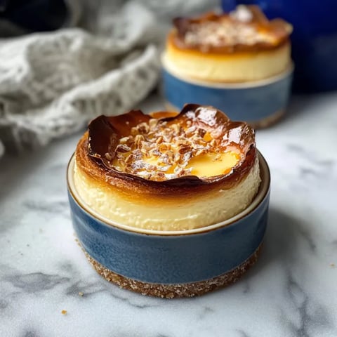 Due mini basque cheesecake sul tavolo.