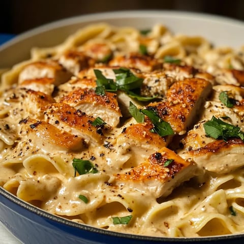 Ciotola con pollo e pasta.