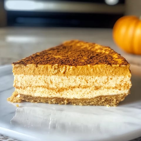 Un quadrotto di cheesecake alla zucca in un piatto.