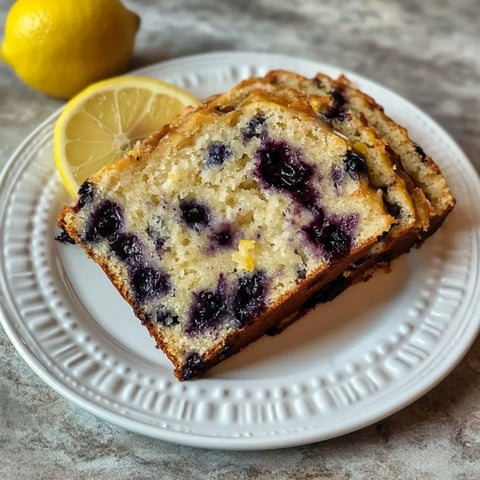 Fetta di pane ai mirtilli e limone su un piatto bianco.